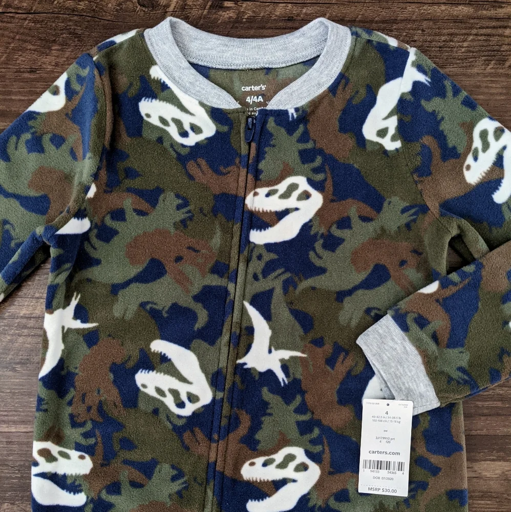 NWT Carter's Dinosaur Camo Fleece Footie Pajamas